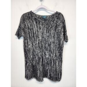 Griffen Cashmere Tunic Sweater Size S Marled Gray Black Short Sleeve Pullover